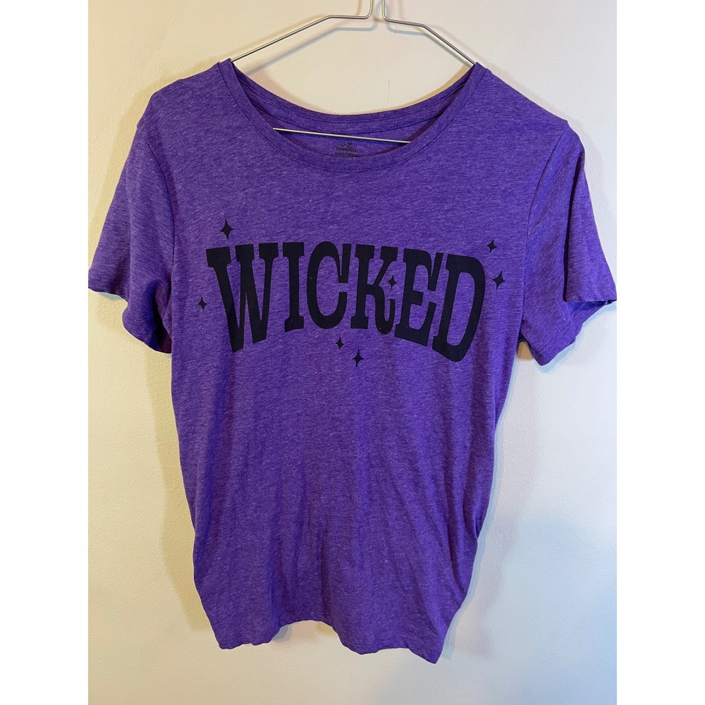 Celebrate Halloween Womens T-Shirt Wicked Graphic Twist Back Purple Small
